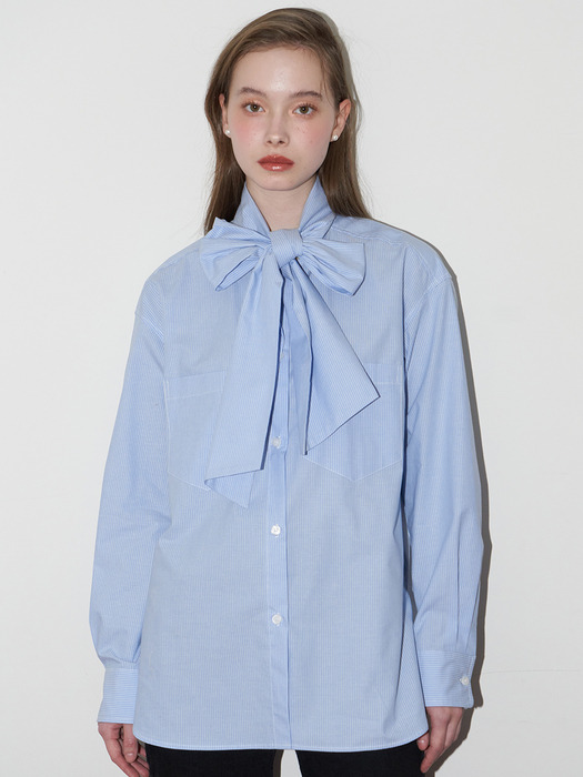 RIBBON TIE BLOUSE_BLUE