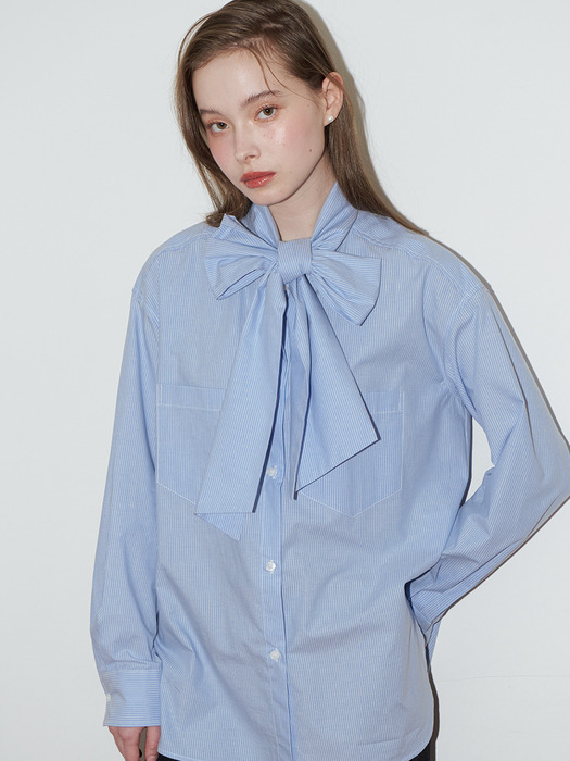 RIBBON TIE BLOUSE_BLUE