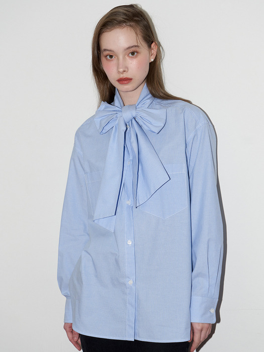 RIBBON TIE BLOUSE_BLUE