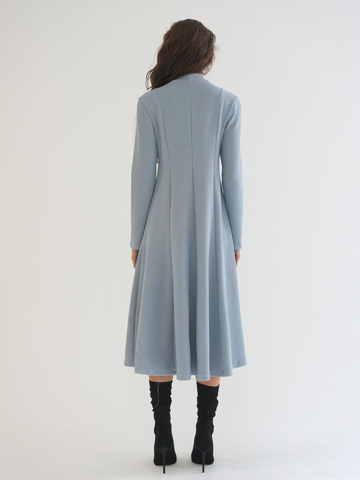 NECK SLIT JERSEY DRESS / BLUE