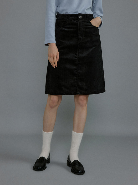 Amber corduroy midi skirt (Black)