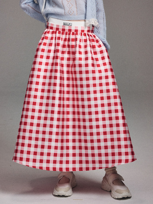 VOLUME MAXI SKIRT MICADO GINGHAM PLAID_RED