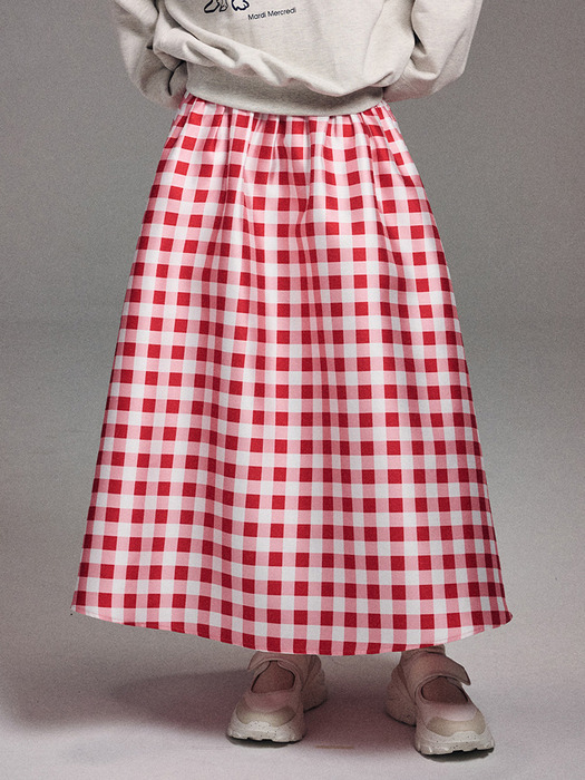 VOLUME MAXI SKIRT MICADO GINGHAM PLAID_RED