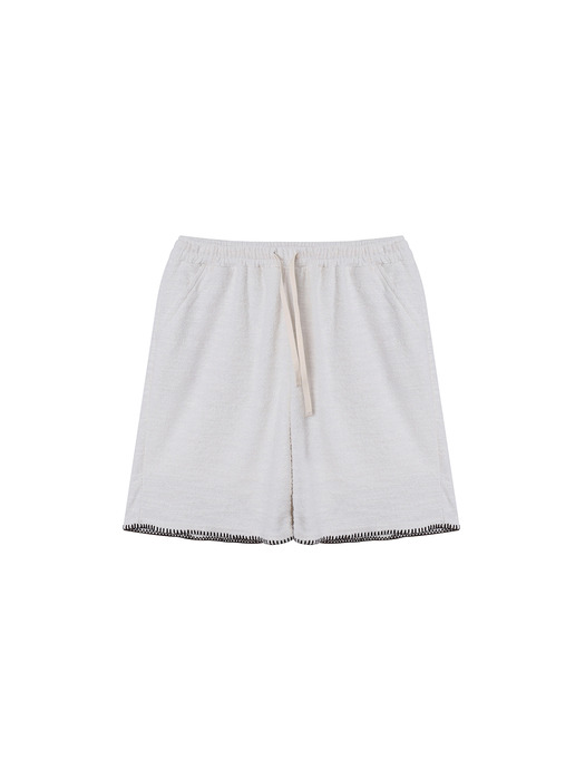 Oversized Buttonhole stitch knit banding waist shorts Ivory