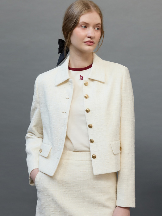 Classic Tweed Collar Jacket Cream (JWJA4E905IV)