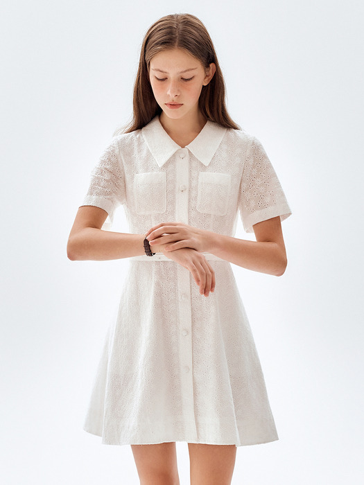 Eyelet Flare Mini Dress