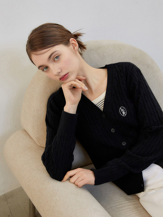Classic Logo Embroidery cable cardigan [3COLOR]