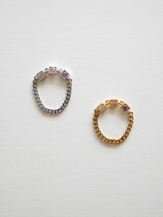 Pastel color cubic chain ring (2color)