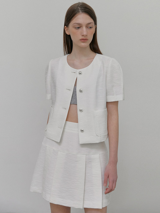 Pleats Tweed Mini Skirt, White