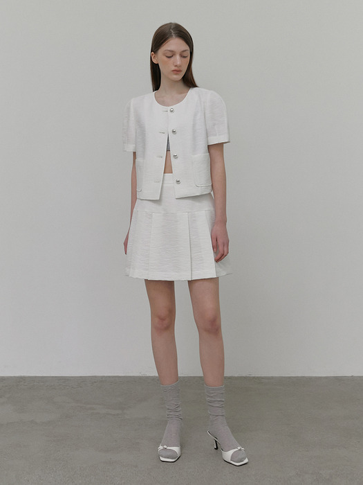 Pleats Tweed Mini Skirt, White