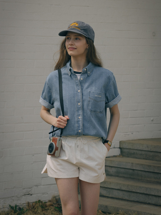 Classic half sleeve denim shirts_Blue