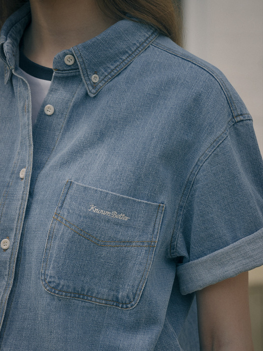 Classic half sleeve denim shirts_Blue