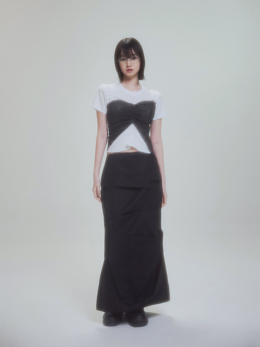 Drape Layered Maxi Skirt (FL-238_Black)