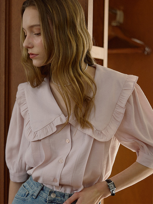 Frill Big Collar Blouse [Pink]