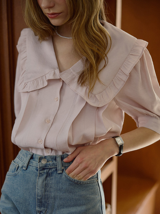 Frill Big Collar Blouse [Pink]