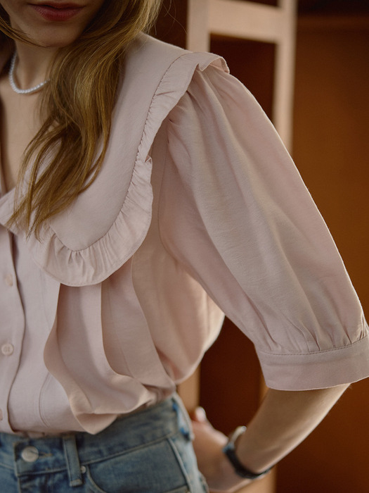 Frill Big Collar Blouse [Pink]