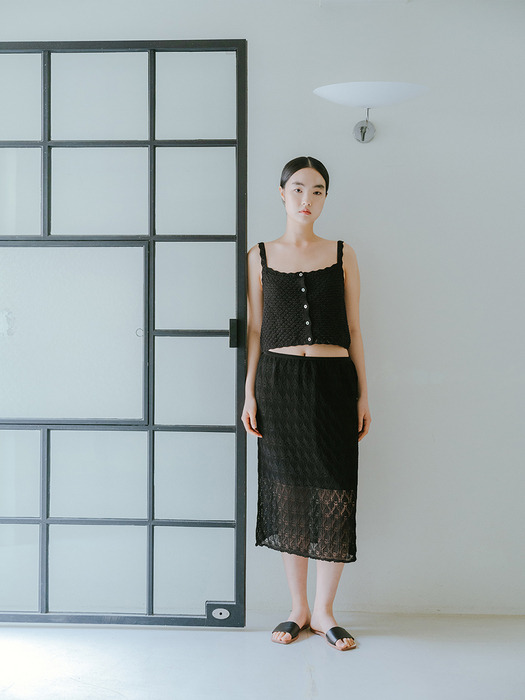 VISCOSE BLENDED LACE LAYERED SKIRT_BLACK