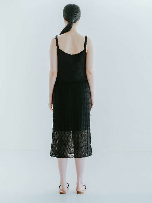 VISCOSE BLENDED LACE LAYERED SKIRT_BLACK