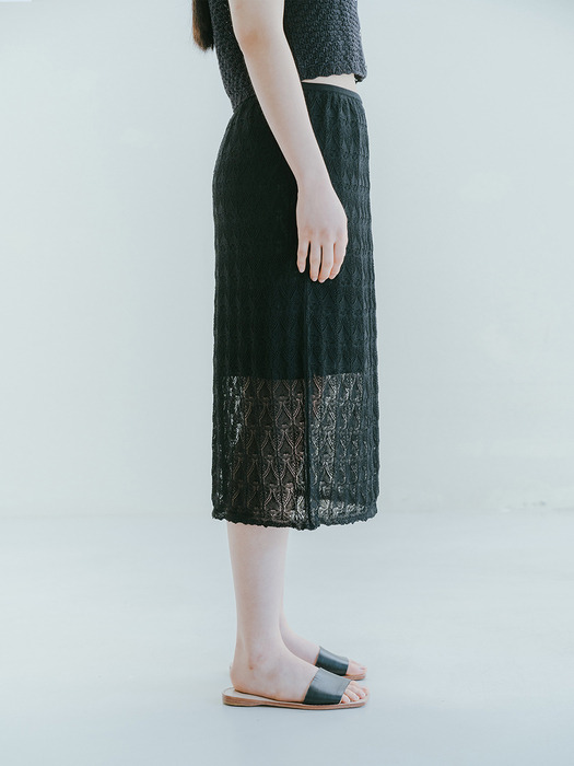 VISCOSE BLENDED LACE LAYERED SKIRT_BLACK