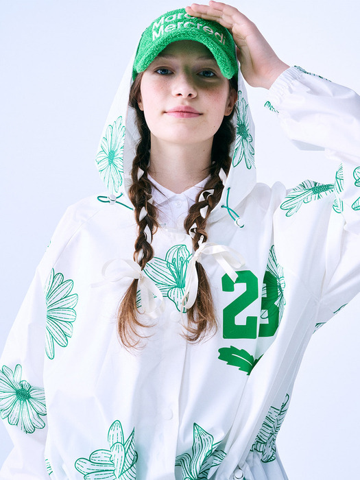 ALL OVER FLOWER PRINTED RAIN COAT_IVORY GREEN