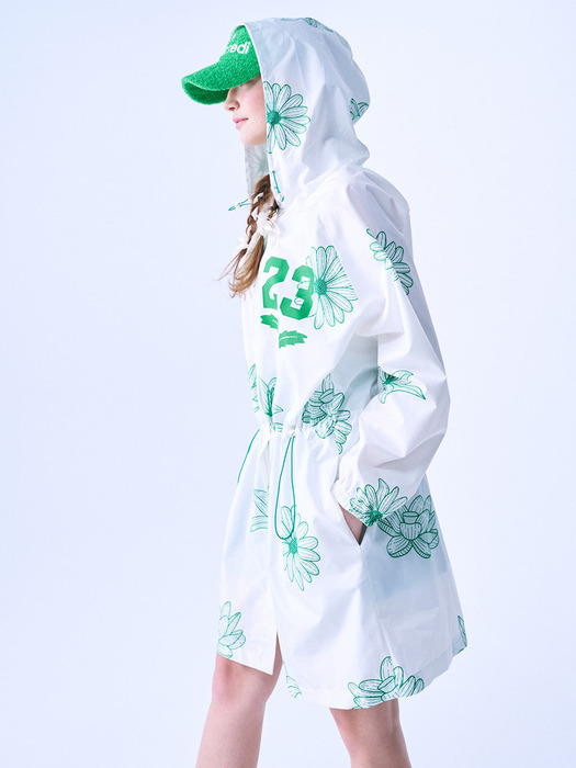 ALL OVER FLOWER PRINTED RAIN COAT_IVORY GREEN