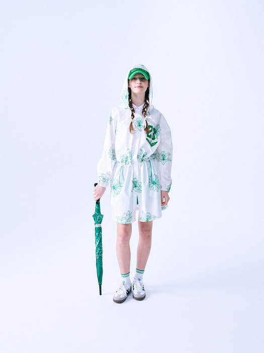 ALL OVER FLOWER PRINTED RAIN COAT_IVORY GREEN