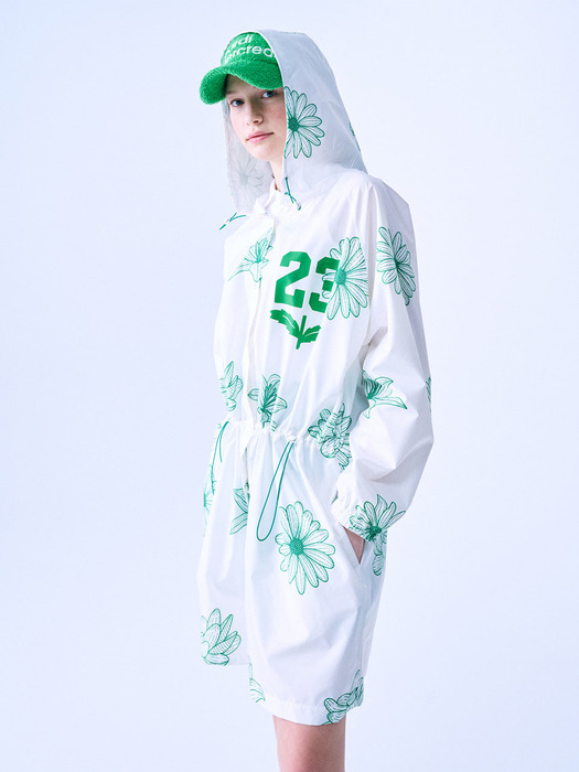 ALL OVER FLOWER PRINTED RAIN COAT_IVORY GREEN