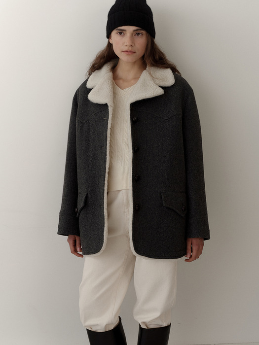 wool western half coat  (grey)