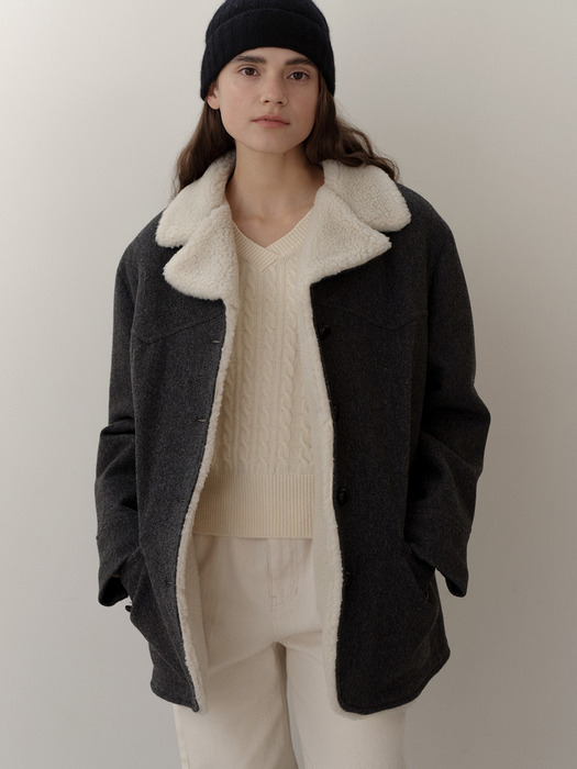 wool western half coat  (grey)