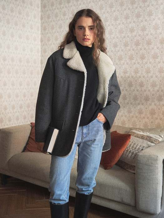 wool western half coat  (grey)