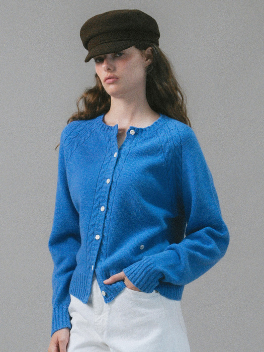 U Merino Wool Cable Cardigan_French Blue