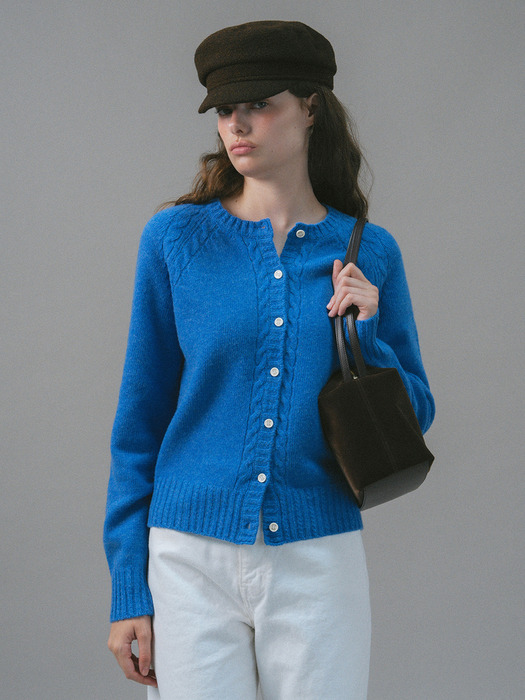 U Merino Wool Cable Cardigan_French Blue