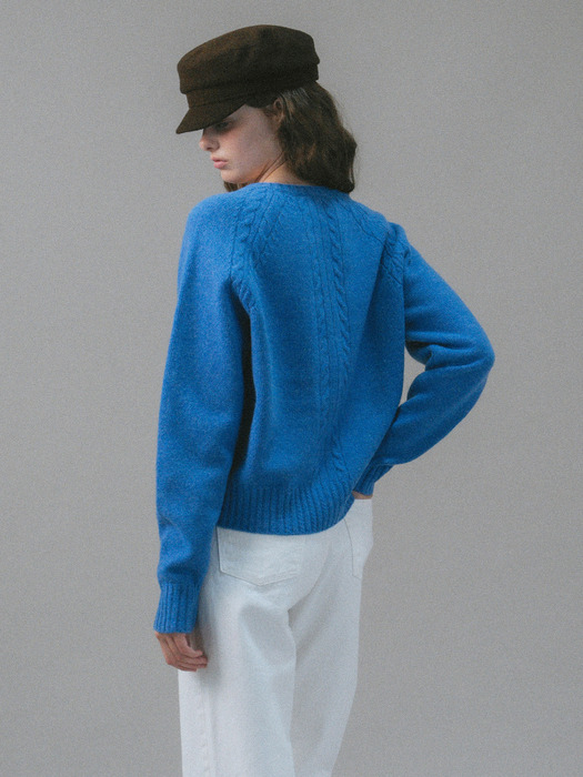 U Merino Wool Cable Cardigan_French Blue