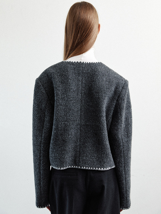 wool needlework round jacket (charcoal)