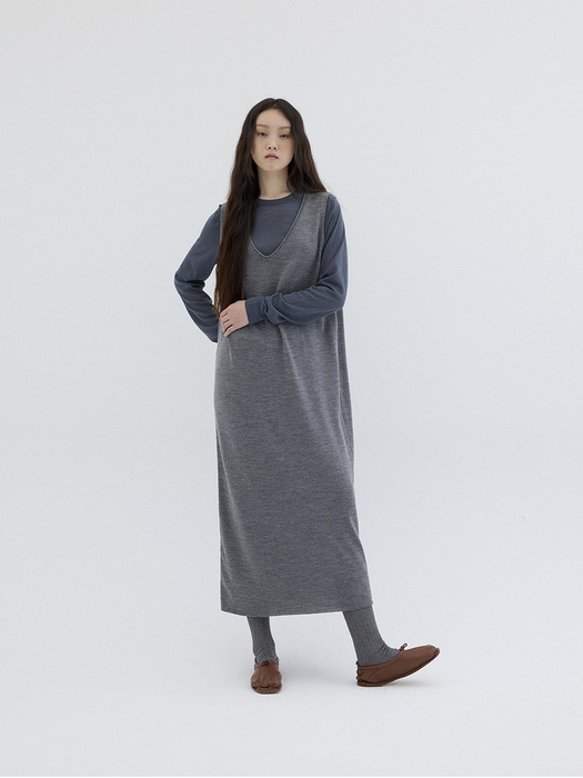 SLEEVELESS LONG KNIT DRESS_GREY