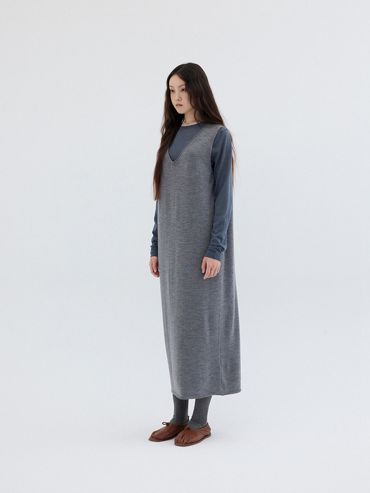 SLEEVELESS LONG KNIT DRESS_GREY