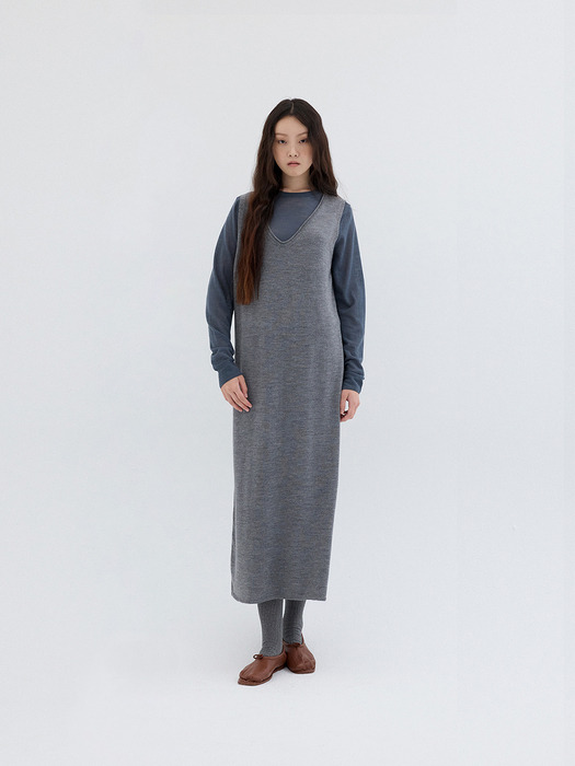 SLEEVELESS LONG KNIT DRESS_GREY