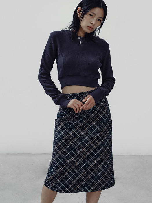 Check midi flare skirt Navy