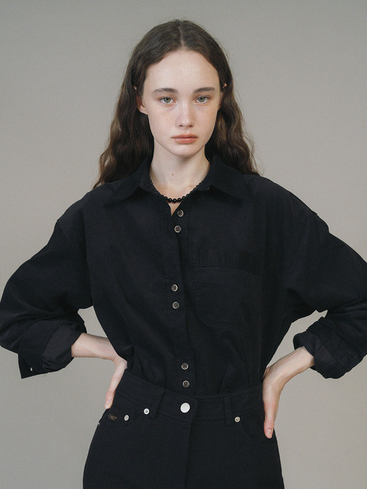 F Corduroy Button Point Shirt_Black