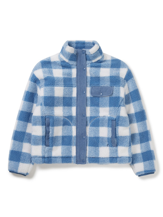 [24FW clove] Gingham Boa Fleece Jacket (Blue)