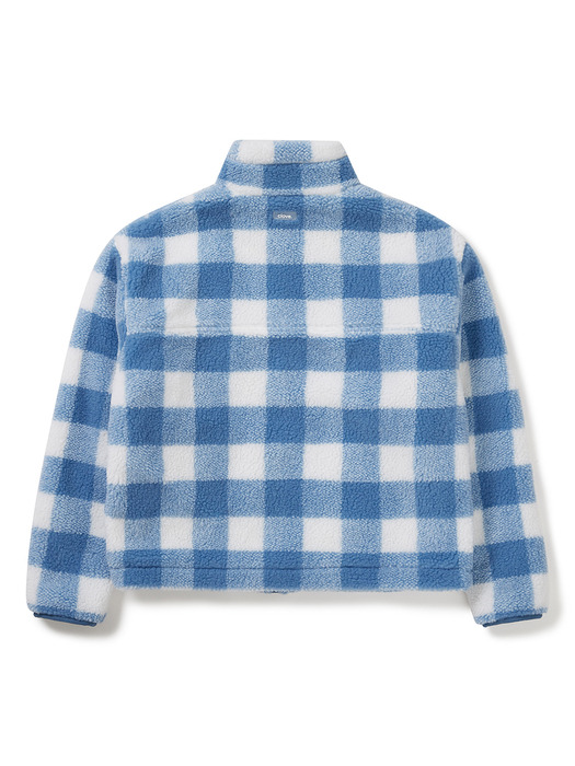 [24FW clove] Gingham Boa Fleece Jacket (Blue)