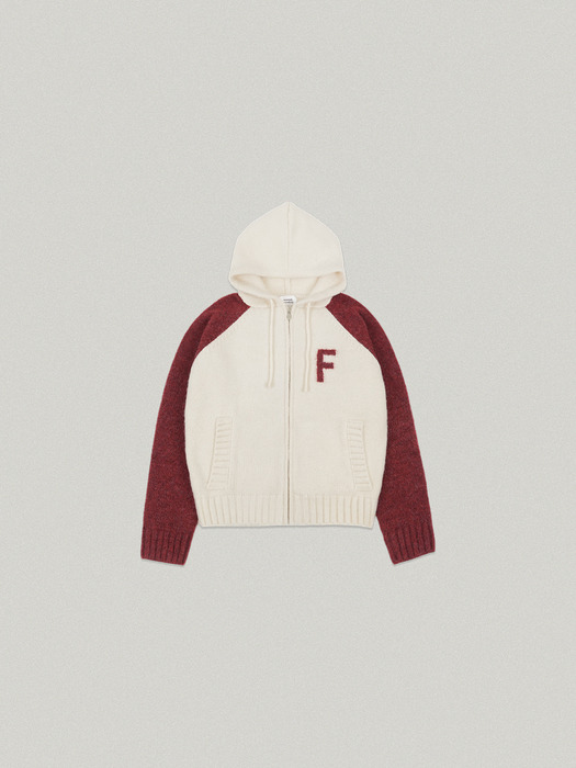 VARIKAS KNIT HOOD ZIP UP IN [IVORY RED]