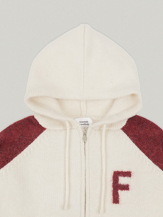 VARIKAS KNIT HOOD ZIP UP IN [IVORY RED]