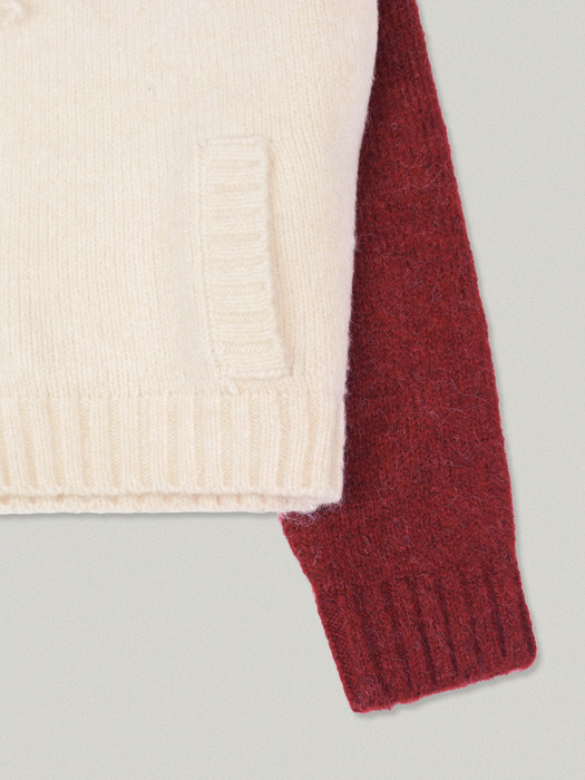 VARIKAS KNIT HOOD ZIP UP IN [IVORY RED]