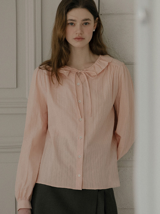 Sweet ribbon round cotton blouse_Pink - Image 2