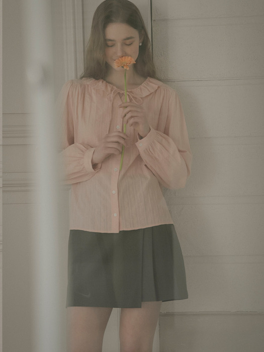 Sweet ribbon round cotton blouse_Pink - Image 1