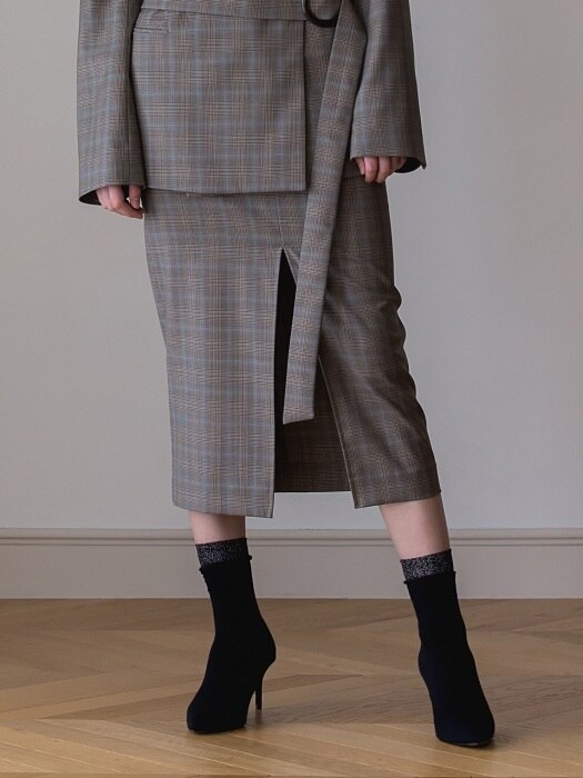 Glen Check Wool Cashmere Skirt (Beige)