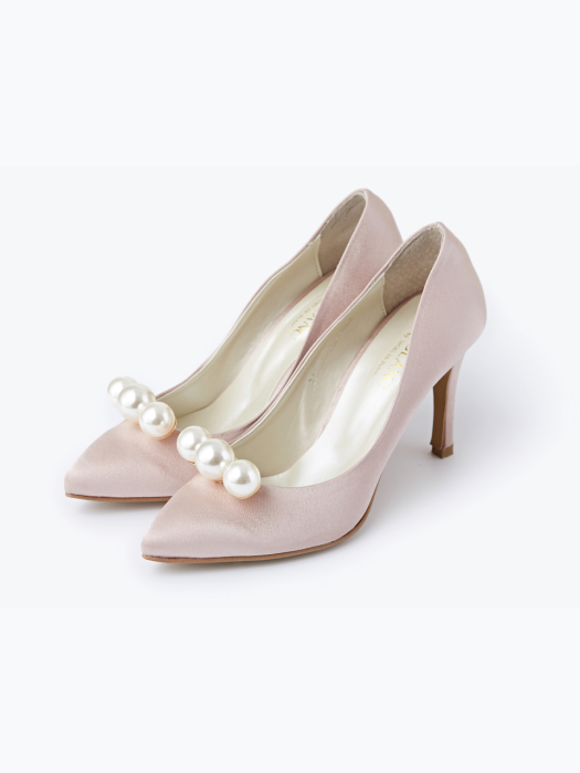 [S BLANC x SHOES DE BLANC] satin pink pumps heel pearl 2 (11cm)
