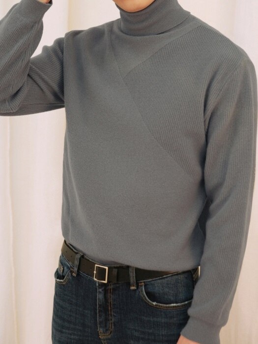 M#1693 cashmere turtleneck knit (grey)   