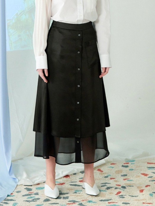layered flare skirt Black